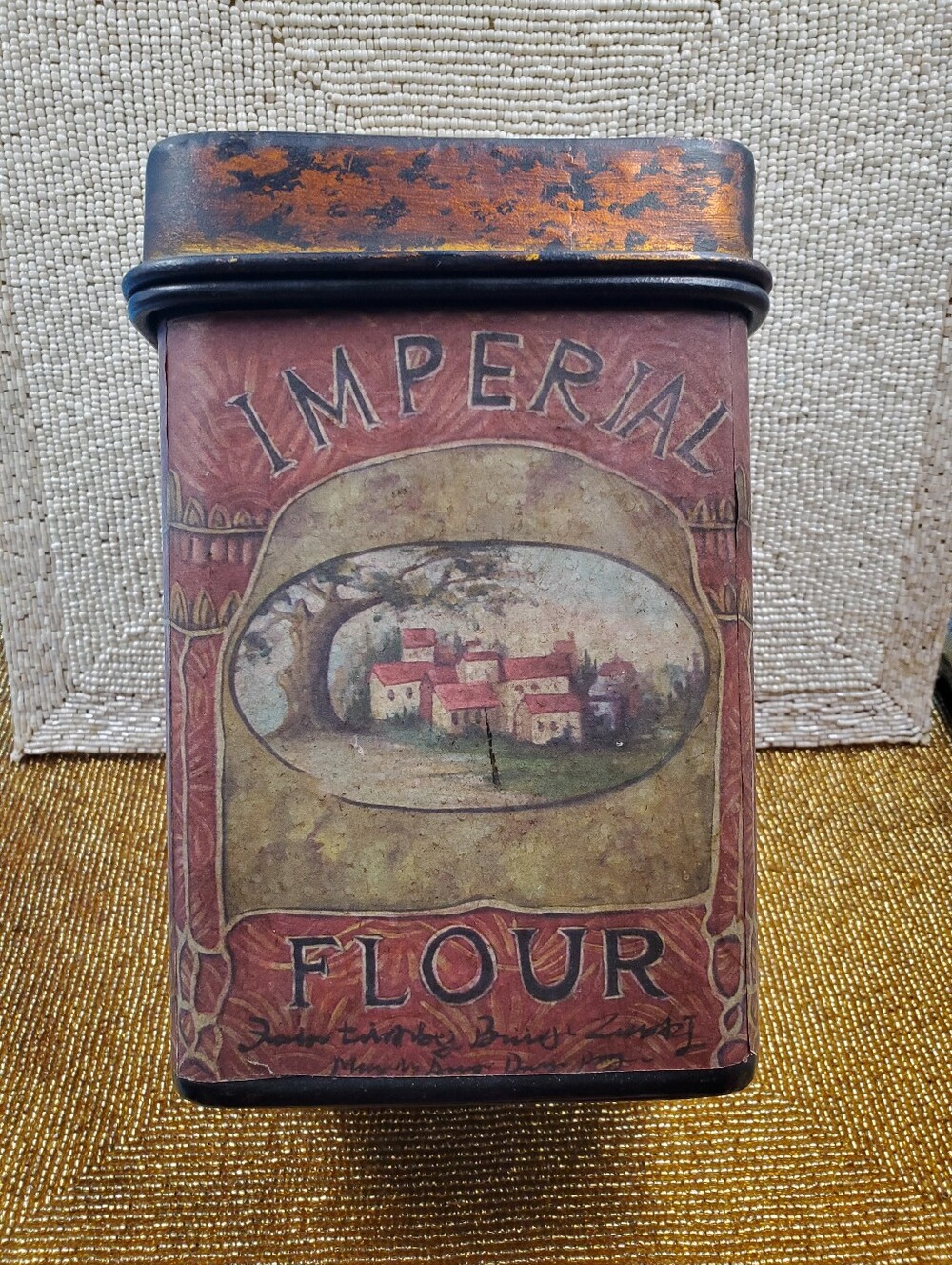 Decorative kitchen canister rustic styled with advertising imagery (C36)
